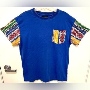 Coogi Australia 100% Cotton T-Shirt with Crosby print sleeves in Blue Size L